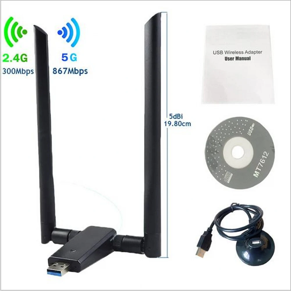 Wi-Fi сетевая карта AC1200Mbps USB3.0 Беспроводной антенный адаптер MT7612U IEEE 802.11AC ключ