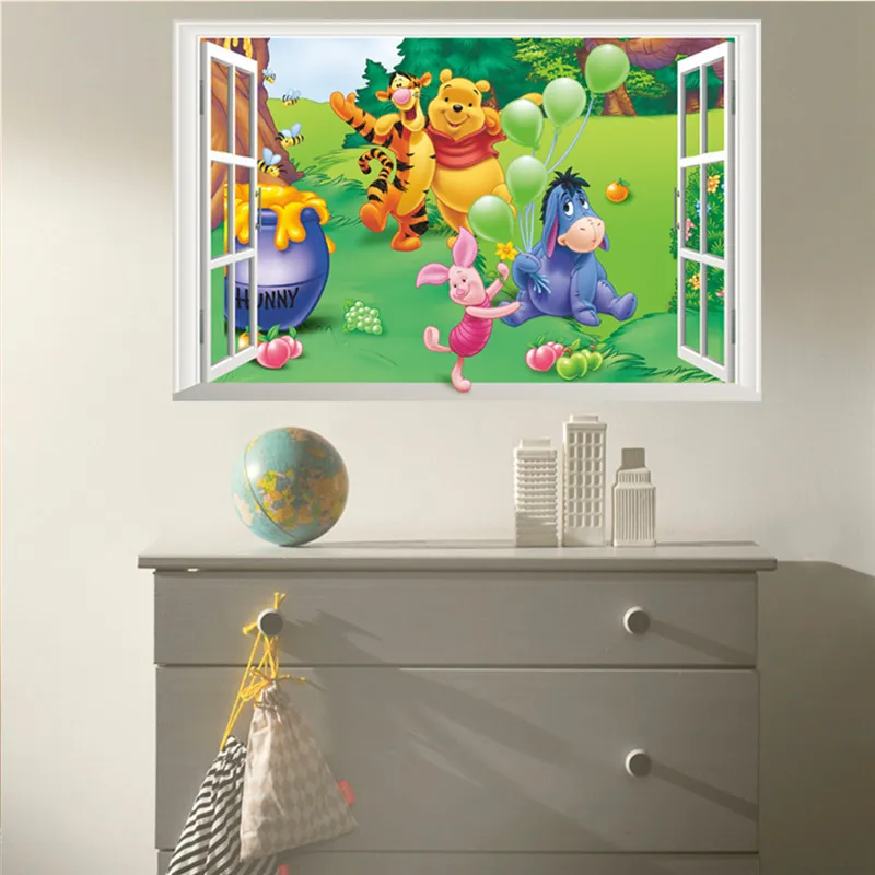 Мультяшные 3d яркие медвежьи лесные животные настенные Стикеры с измерением