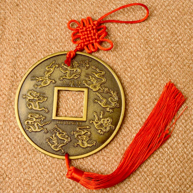 

Chinese knot Vintage Lucky Wealth Fortune Fengshui Qing Copper Coins Amulet of Good Luck Metal Pendant Home Decoration Art 10cm