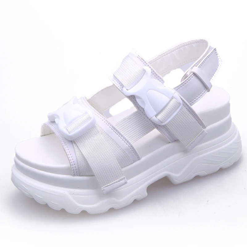 

comemore New Summer Women Sandals Buckle Black White Shoes Platform Sandals Comfortable Women Thick Sole Beach Shoes Heels Women