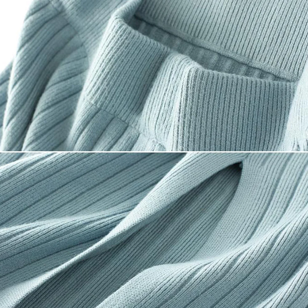 

Women Long Skirts Autumn Winter Knitted Bodycon Pencil Split Skirt Female Streetwear Casual Sheath Slimming Stretchy Skirt