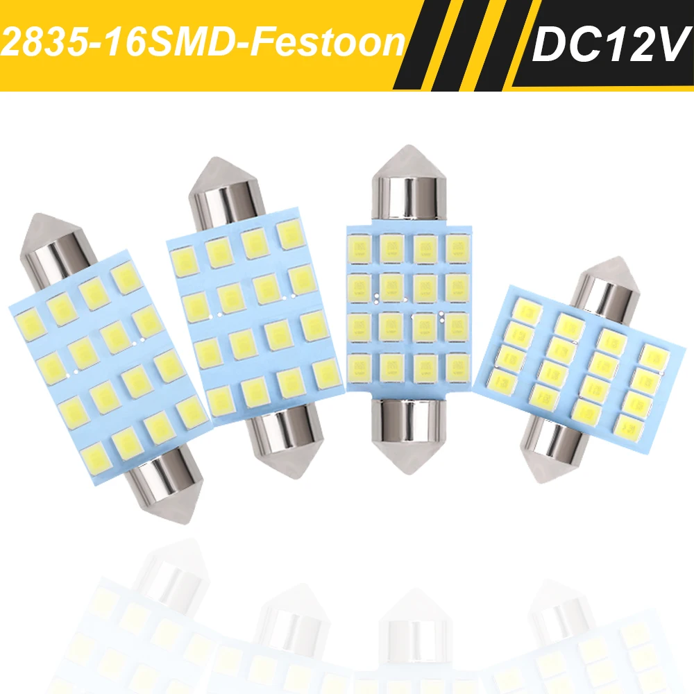 

2x C10W C5W Festoon 31mm 36mm 39mm 41mm LED DC 12V White Bulb Car License Plate Interior Reading Dome Map Lamp 2835 SMD