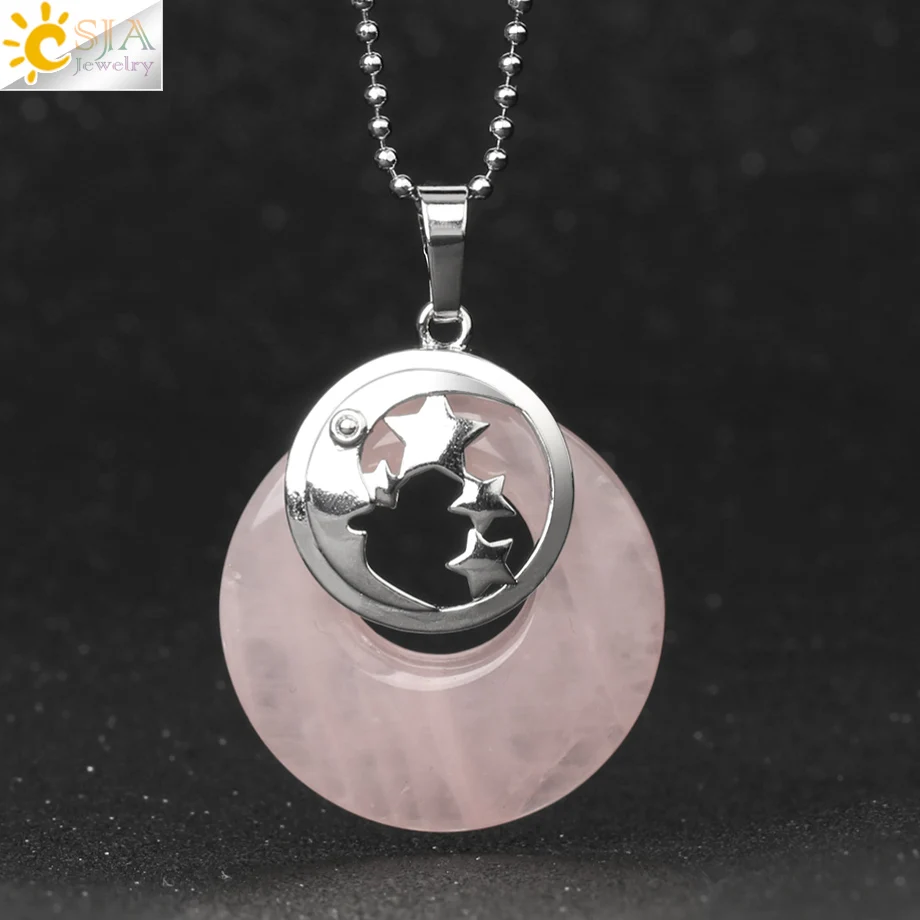 CSJA ожерелье с натуральным настоящим камнем подвеска круглой кварц для лечения