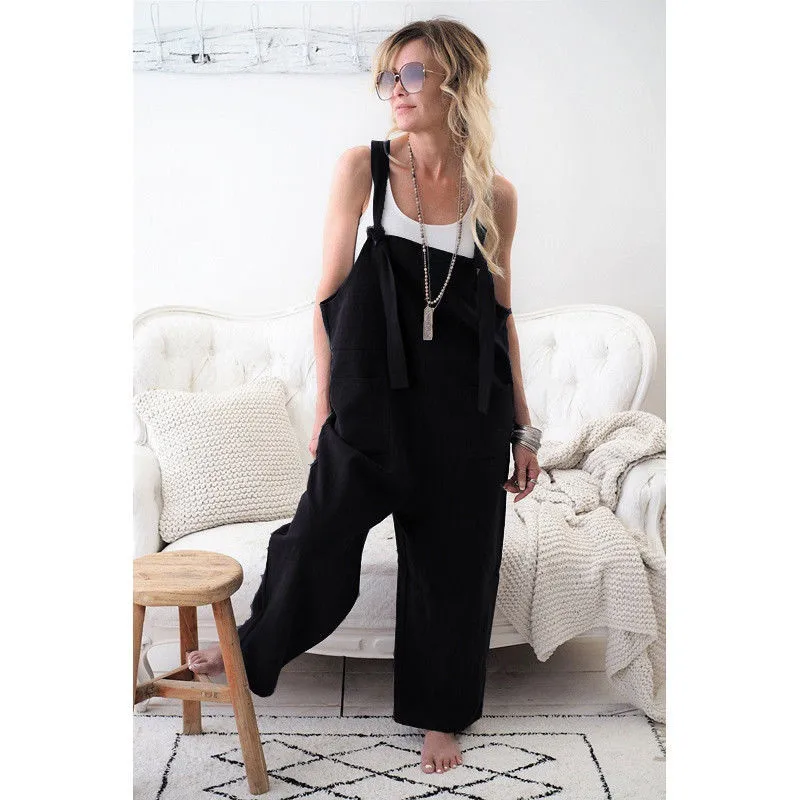 

Women Loose Fashion Romper Jumpsuits overalls solid palin straps sleeveless bandage Harem Pants Trousers Basic Outfits Clothes