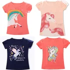 Летняя футболка с рукавом, футболка для девочек с крышками, единорог, одежда с мультяшным принтом для детей 2021, детская блузка с круглым вырезом для детей