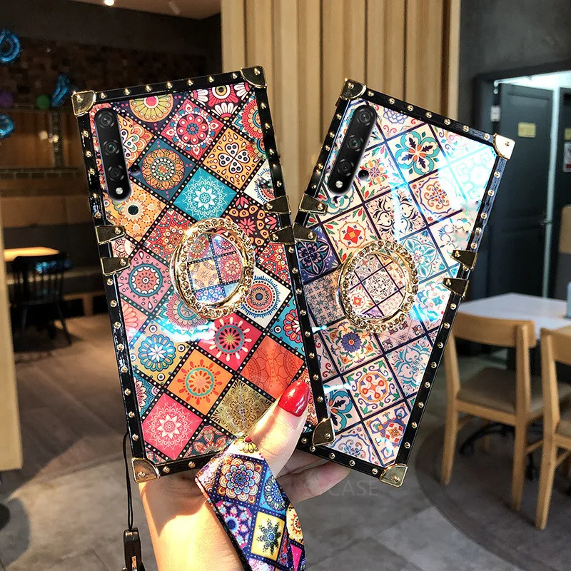 SYCASE роскошный blu ray квадратный чехол для телефона с кольцом для OPPO F11 Pro F7 F9 F3 чехол Национальный Стиль Чехол