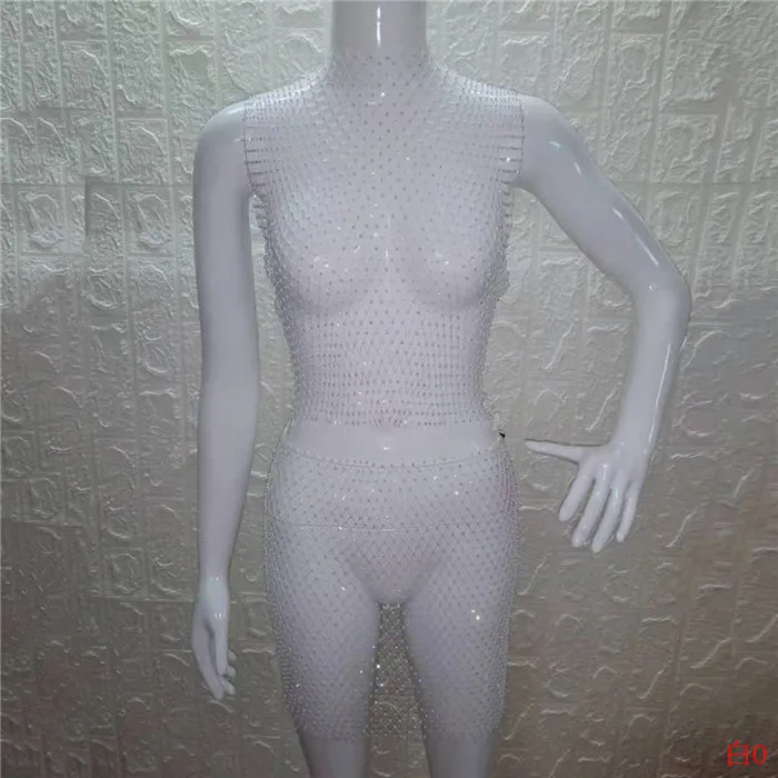 White O-neck Блестящие Кристальные Стразы, женская одежда, сетчатые Прозрачные топы, клетчатые сексуальные мини юбки, летний комплект из 2 предметов, Клубные, трендовые - Цвет: White O-neck