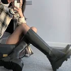 Женские кожаные сапоги на молнии, высокие сапоги до колена на толстой платформе, Элегантная модная женская обувь, осень 2022