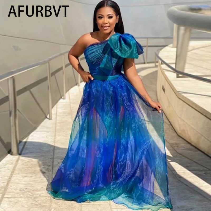 Милое бальное платье из тюля градиентного синего цвета с бантом для дня рождения