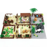 moc farm zoo assembly compatible building block diy toy stable cowshed scene panda tiger giraffe animal model bricks kids gift