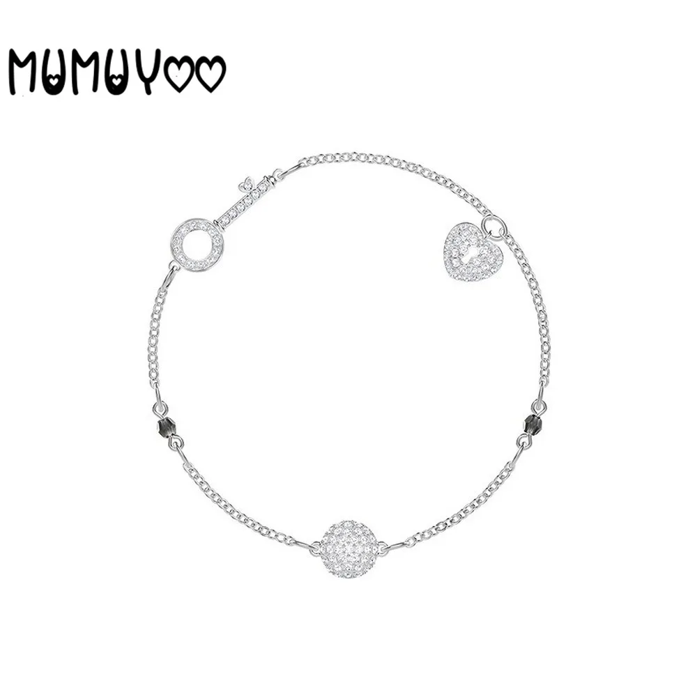 

SWA Fashion Jewelry High Quality Charm REMIX Romantic Heart Lock Folding Belt Female Bracelet Romantic Birthday Gift