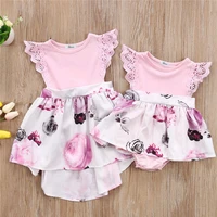 toddler kids baby girl sisters outfits lace floral ruffle dresses romper outfits casual children summer clothing