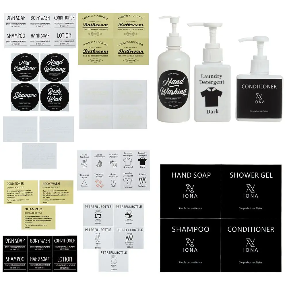 

Tally Shampoo Conditioner Bathroom Organization Refillable Bottles Marker Stickers Cosmetic Labels Classification Tags