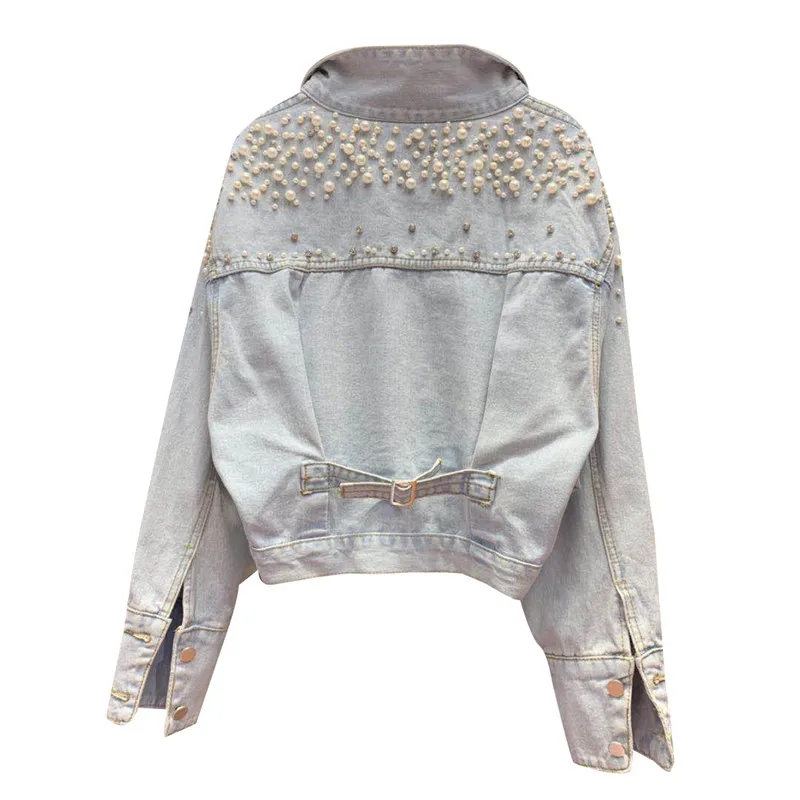 

Jeans Coat Women Belt Beads 2020 Spring Autumn Loose-Fit Short New Denim Jacket Woman Short Denim Jacket Chaquetas Femme Coats