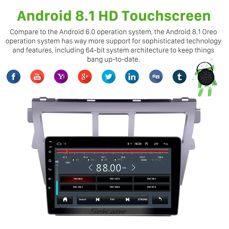 Автомагнитола Seicane 9 &quotдля Toyota VIOS автомагнитола с экраном дюймов на Android 2007 2008 2009
