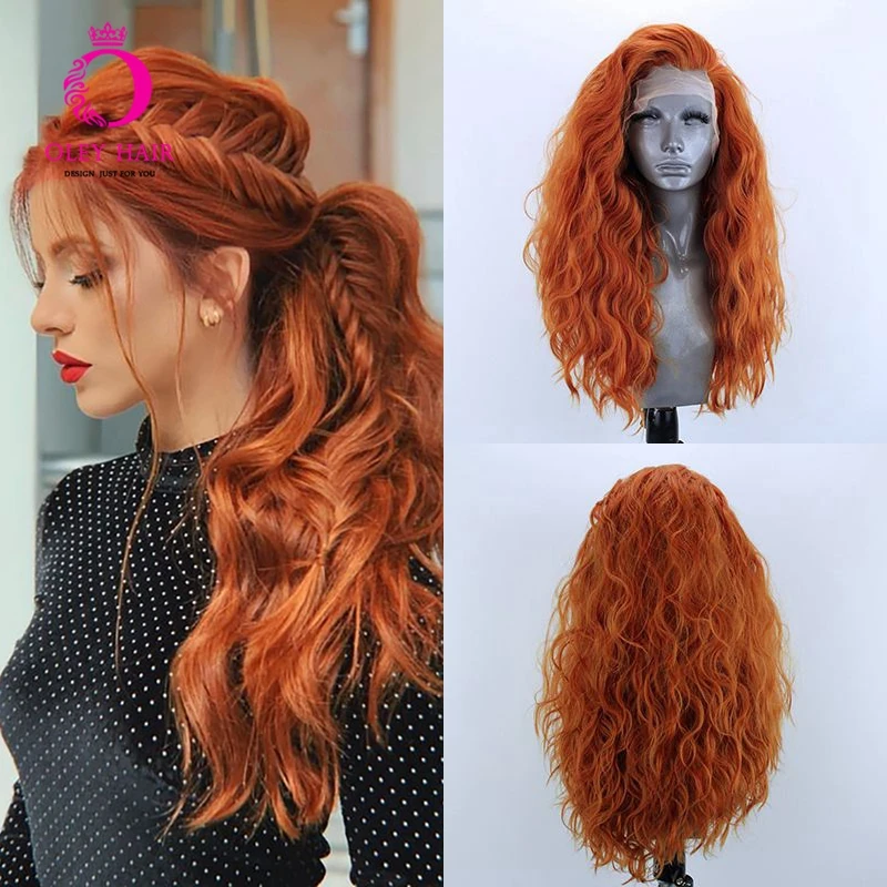 Deep Wave Ginger Wig Synthetic Lace Front Wig Glueless Heat Resistant Orange Wig High Density Long Cosplay Wigs For Black Women