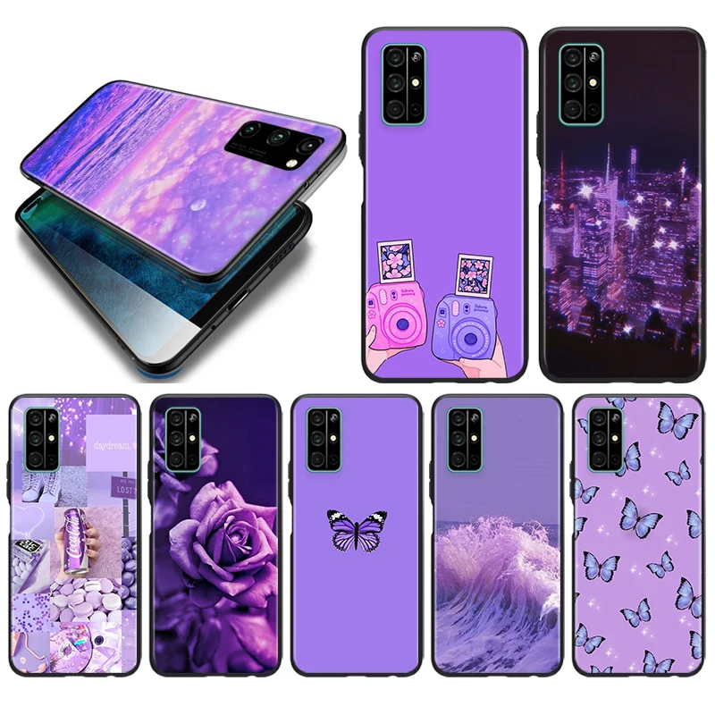 

Phone Case Purple Flower Butterfly For Honor 50 SE V30 30i 30S 30 20S 20E 20 V20 Pro 5G Plus Lite Silicone Black Soft Cover