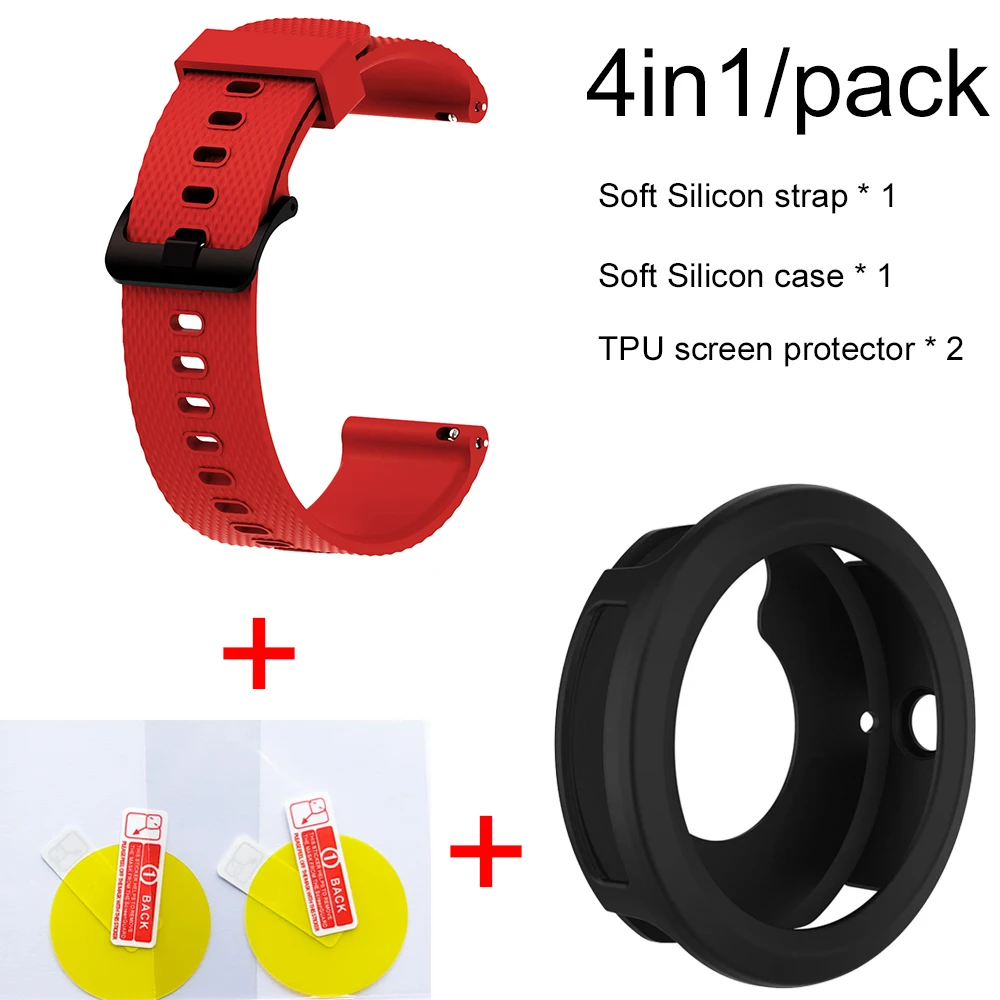 Red-Black case 4в1 умные часы аксессуары для Garmin Vivoactive3 Ремешок Браслет мягкий силиконовый браслет для Vivoactive 3 Чехол пленка для экрана - Цвет: Red-Black case