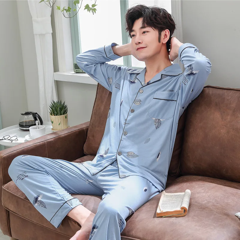 Осенне-зимняя стандартная Пижама Мужская пижама одежда для сна из 100% хлопка с