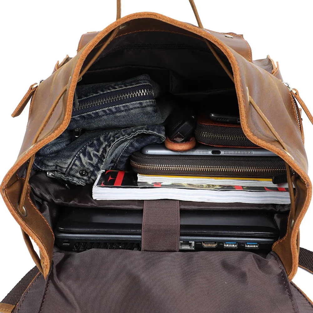 

YUPINXUAN Dropshipping High Quality Vintage Cow Leather Backpacks for Men Laptop Daypakcs Retro Crazy Horse Leather Rucksacks