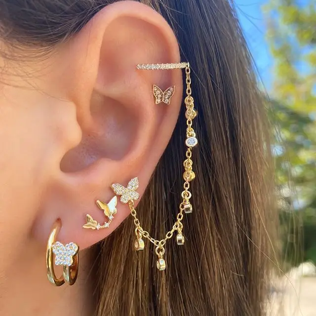 Women's Crystal Earrings Mini Fashion Star Moon Geometric Mixed Rhinestone Flowers Heart Piercing Metal Set Jewelry | Украшения и