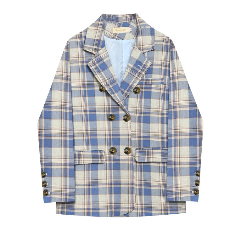 

Design sense plaid western clothing jacket female ins plaid loose net red retro student chic small suit