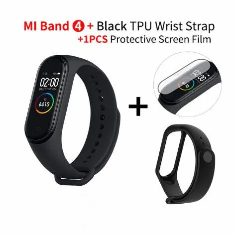 add black strap film Xiaomi mi Band 4 Smart mi band 3 Цвета экран браслет пульсометр фитнес музыка Bluetooth 50 м водонепроницаемый бандаж 4 - Цвет: add black strap film