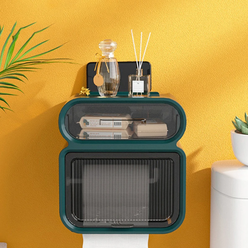 

Creative Wall-mounted Waterproof Toilet Roll Paper Holder Non-Drilling Plastic Towels Holder Bathroom Phone Shelf Storage Box