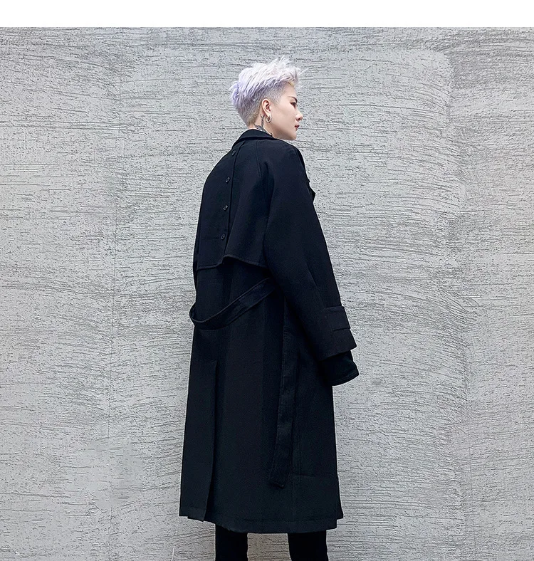 

New Male Japan Harajuku Streetwear Punk Gothic Vintage Loose Casual Jacket Outerwear Men 3/4 Long Trench Coat Cloak Overcoat