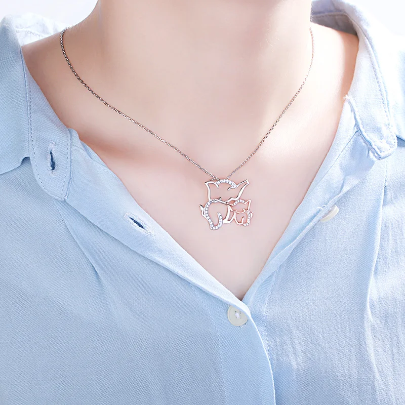 Strollgirl 925 Sterling Silver Hollow Mom and Son Elephant Chain Clear Zircon Animal Necklace for Women Fashion Jewelry Gifts | Украшения и