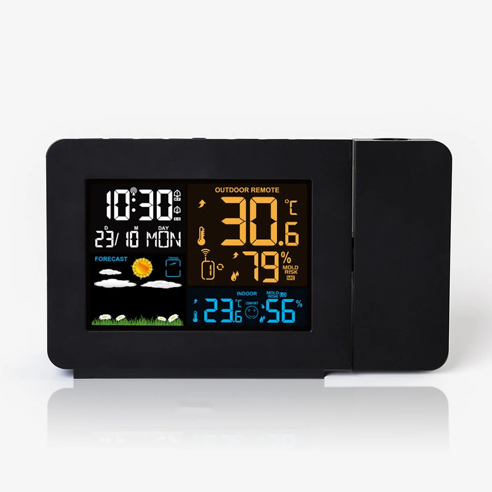 Цифровые часы с проекцией метеостанция беспроводные Часы цветным календарем и