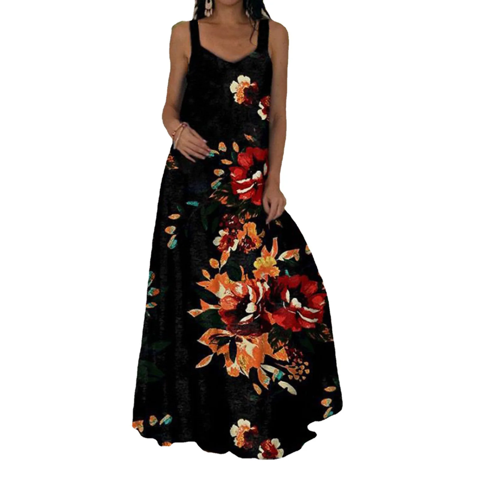

2021 Spring Women Loose Vintage Ruffles Befree Dress Large Big Printed Line Summer Boho Casual Party Elegant Dresses Plus Sizes