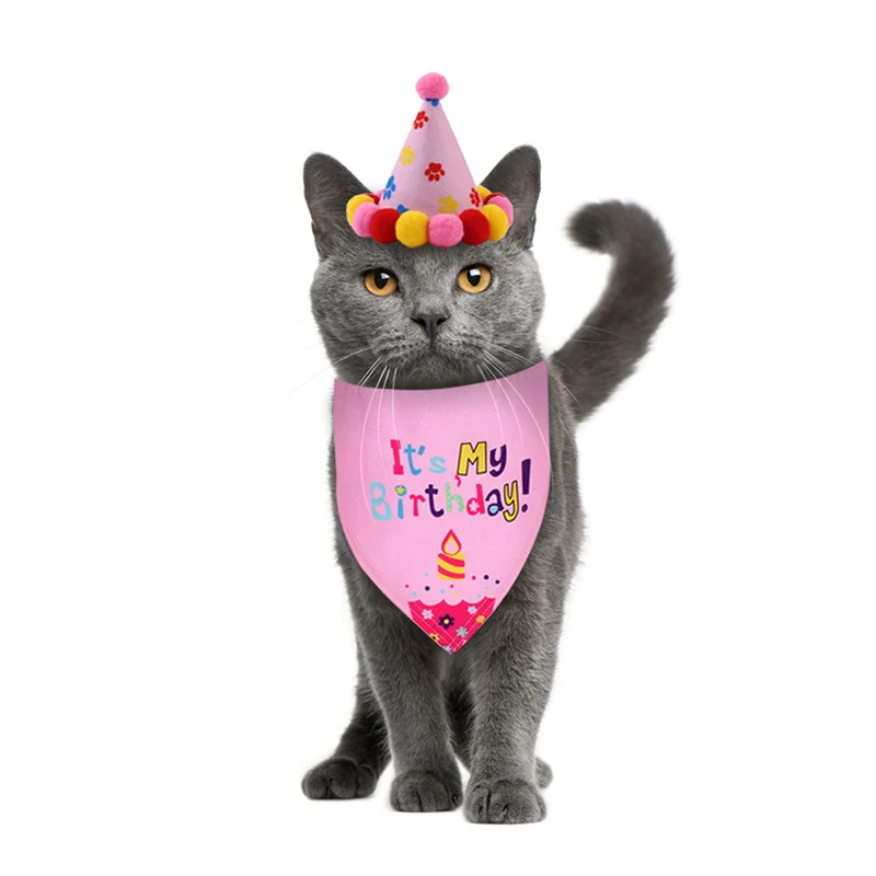 

Pet Bibs Saliva Towel Small Dog Happy Birthday Costume Cat Decor Hats With Fashionable Design New Pet's Accessories
