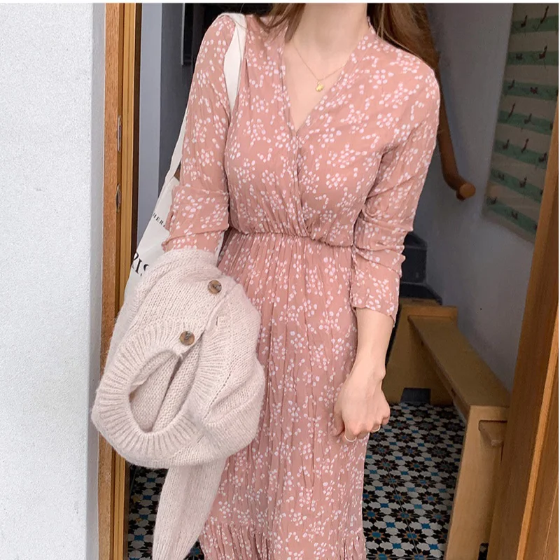 Женское винтажное длинное вечерние с V образным вырезом и цветочным