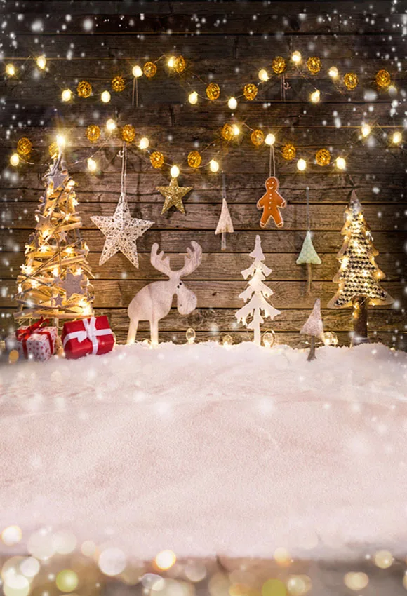 5X7 футов Счастливого Рождества красочный свет Олень Подарки звезды снег дерево