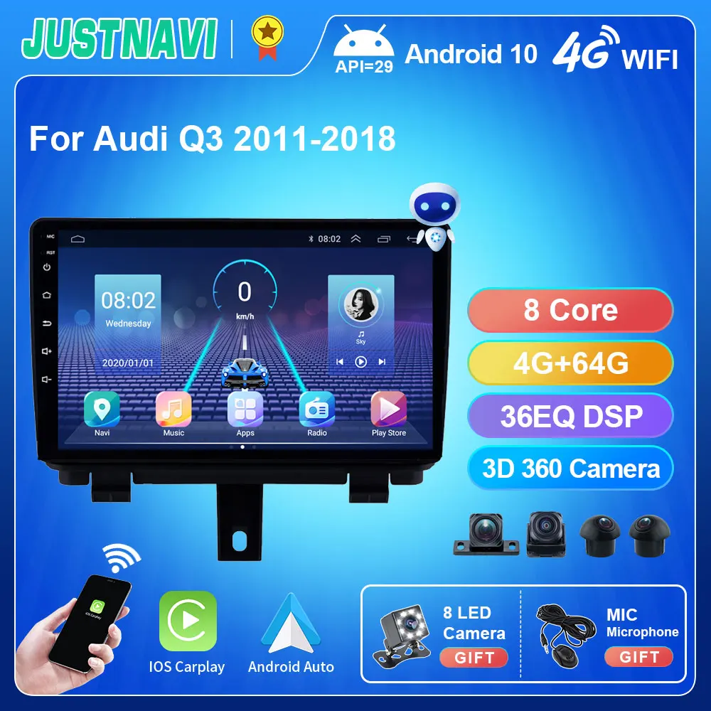 Смарт-навигатор JUSTNAVI QT5 4 ГБ 64 Google для Audi Q3 2011-2018 DSP Wi-Fi Carplay автомобильные