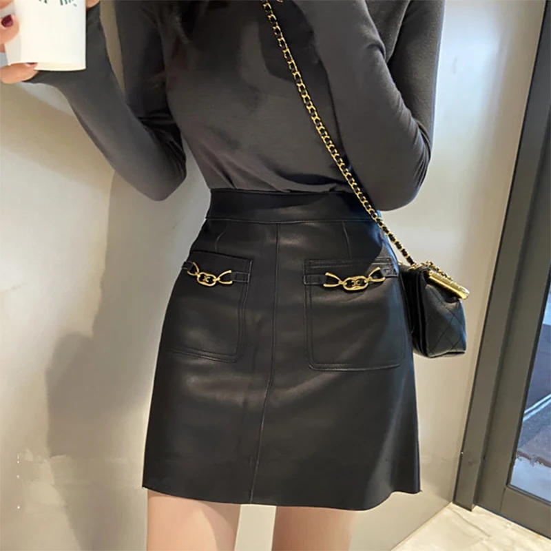 Fitaylor New Autumn Winter Women Fashion Slim High Waist PU Mini Skirts Casual A-line Solid Color Black Faux Leather | Женская одежда