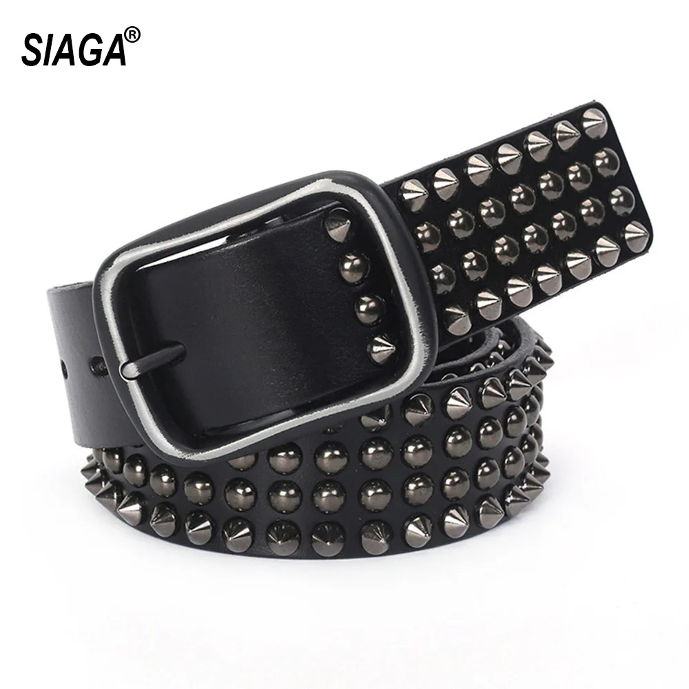 Ремень унисекс из воловьей кожи с заклепками ширина 3 8 см|Мужские ремни| |