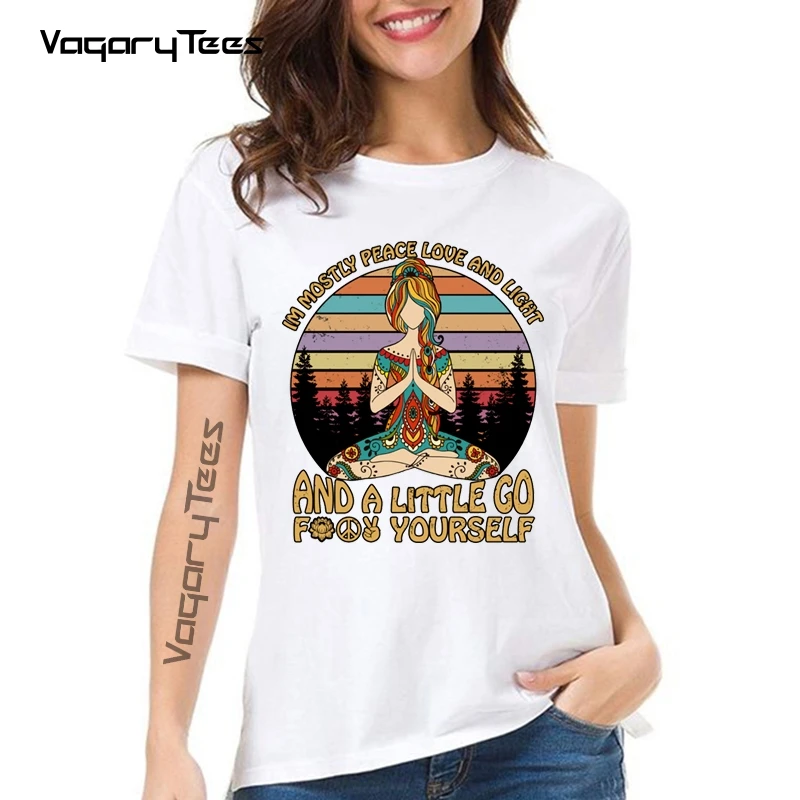 

Футболка Yo'ga «я в основном мир, любовь и реальность», с принтом, Потрясающие подарки на день рождения, футболка