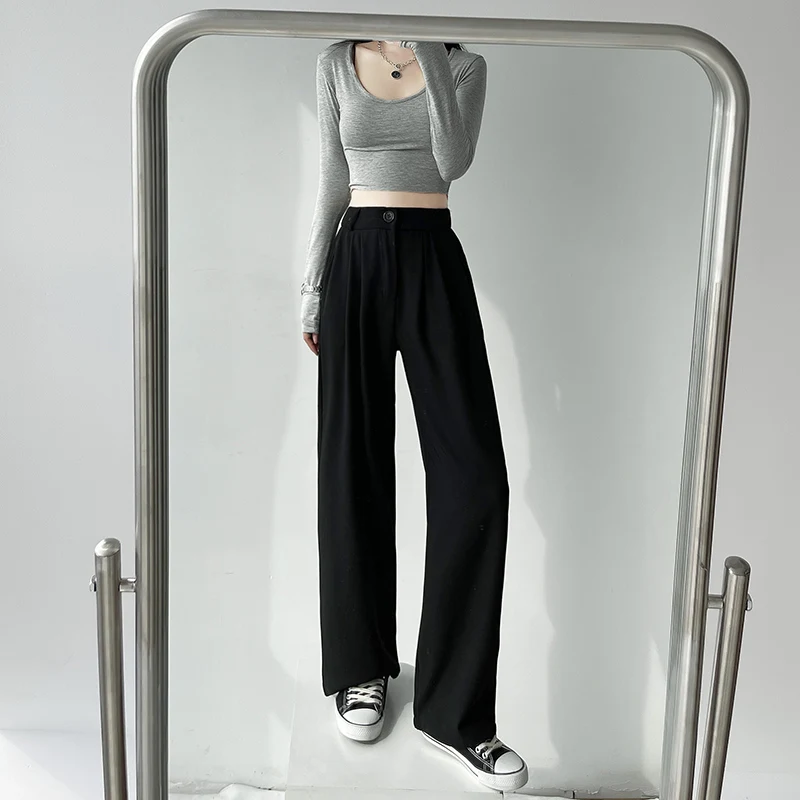 

Gray Wide-Leg Pants Women's Summer High Waist Slimming Draping Spring and Autumn 2021 New Loose Straight Casual Suit Mop Pants