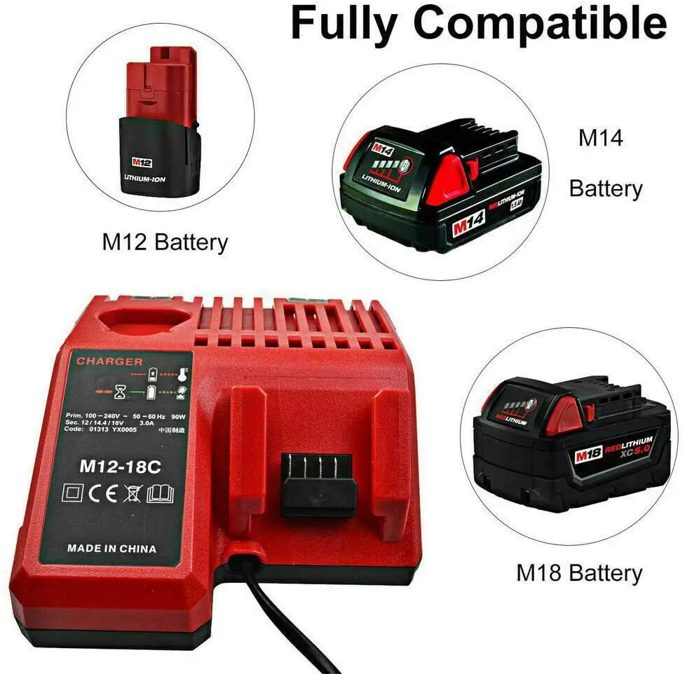

M12-18C Li-ion Battery Charger for Milwaukee 12 V 14.4V 18V C1418C 48-11-1815/1828/1840 M18 M14 M12 Lithium Battery