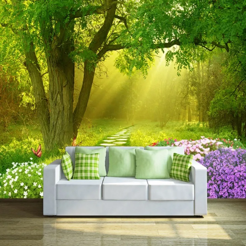 Прямая поставка на заказ цветочный обои цветы Бабочка Лес Свежий Завод зеленые обои 3d фото росписи Papel Pintado De Pared