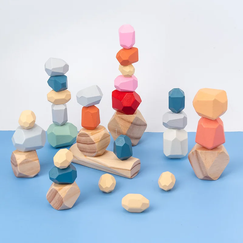 

Wooden Stones Toy Creative Nordic Style Stacking Rainbow Game Jenga Set Balancing Building Blocks Wood Toy Gift