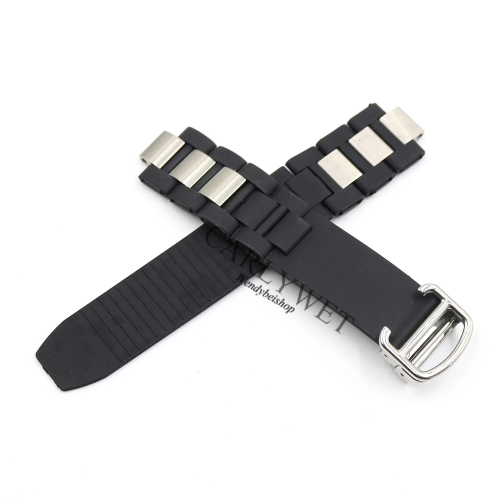 Rolamy TOP GRADE 20mm*10mm Black Replacement Silicone Rubber Wrist Watch Band with Clasp F 21 Chronograph