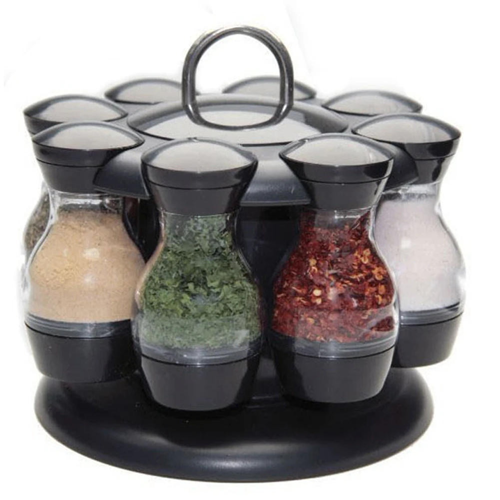 

Rotating Spice Rack with Spice Jars Condiment Seasoning Jars Set for Salt Pepper Chili Spray Bottles Kitchen Organizer