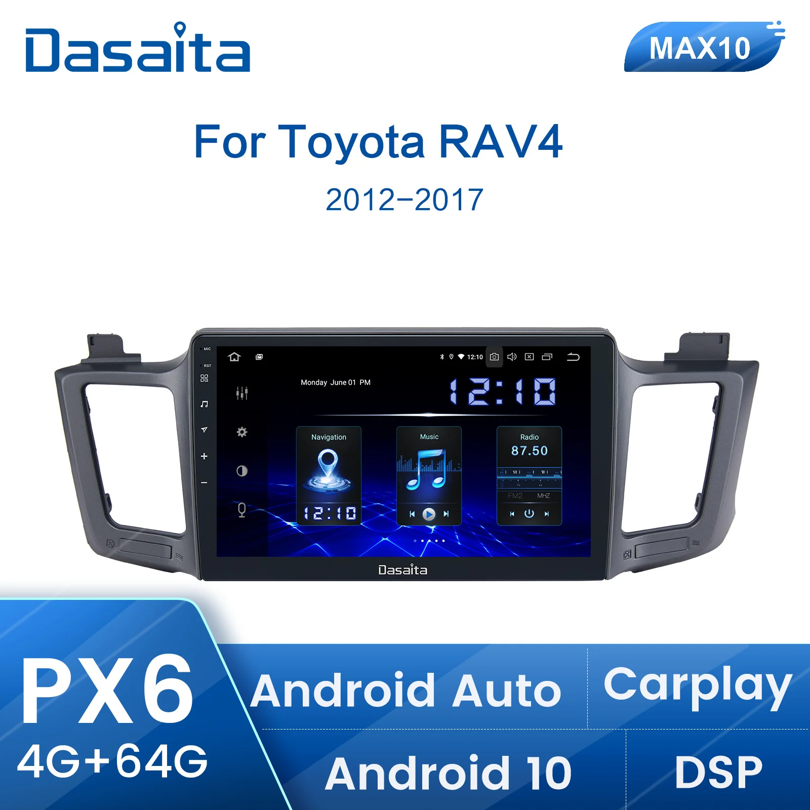 

Dasaita 10.2" IPS Screen Android Vehicle Car Multimedia Radio for Toyota RAV4 GPS 2014 2015 2016 2017 BT5.0 MP3 MAX10 4G 64G ROM