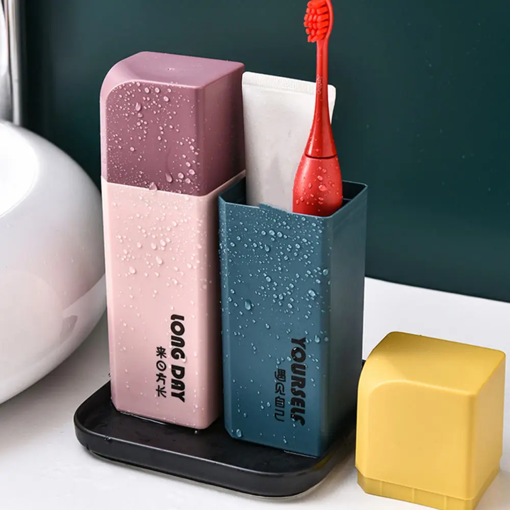 

2pcs Toothbrush Tube Tooth Mug Storage Box for Hotel Travel Home Dorm