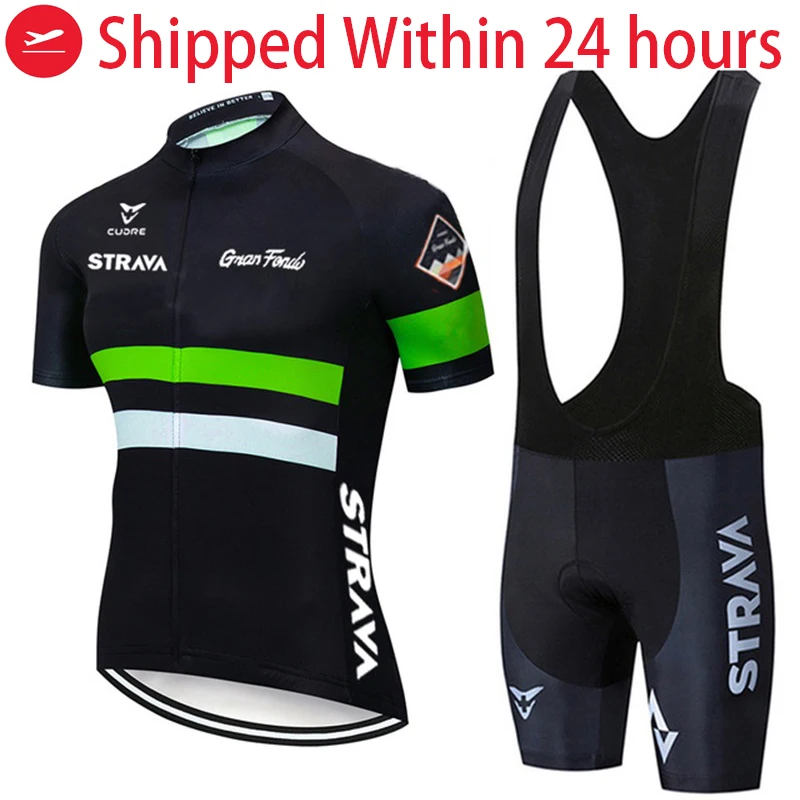 

2021 new black STRAVA Bicycle Team Short Sleeve Maillot Ciclismo Men's Cycling Jersey Summer breathable Cycling Clothing Set