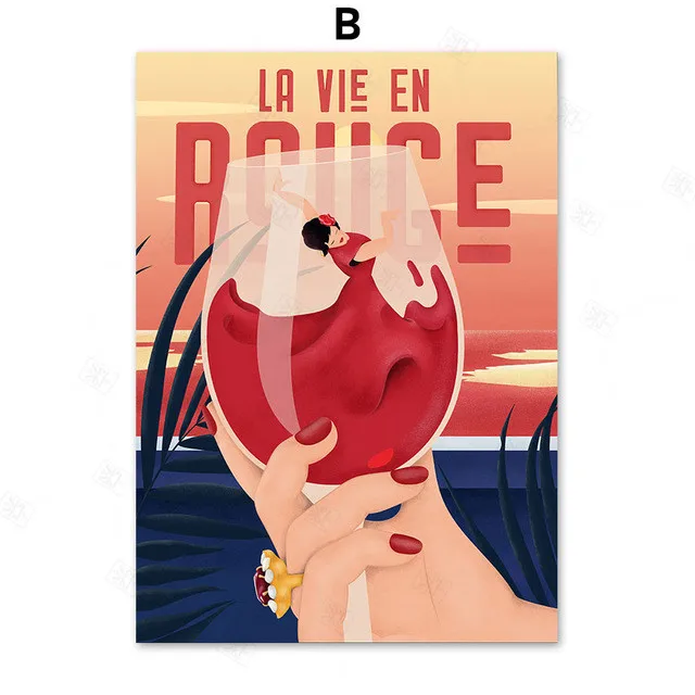 

Girl Abstract Canvas Painting Wine Glass Summer Vintage Wall Art Nordic Posters and Prints Wall Pictures for Living Room Decor