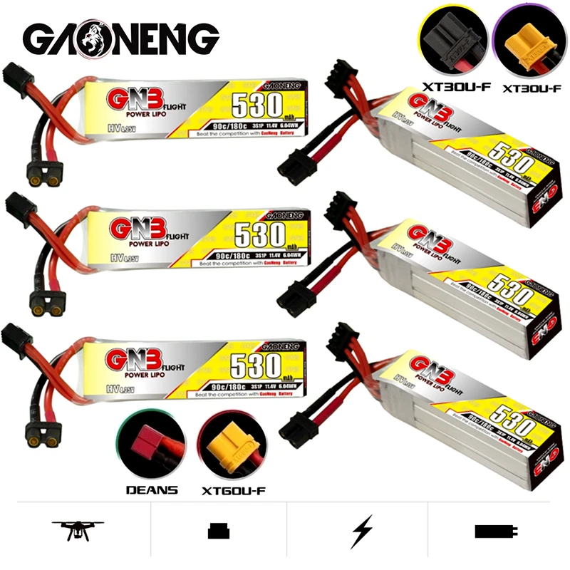 

6 шт./компл. GNB 3S 90C/180C 530mAh 11,4 V HV LiPo Battery T/XT30U-F/XT60U-F Plug для радиоуправляемого вертолета квадрокоптера FPV гоночного дрона